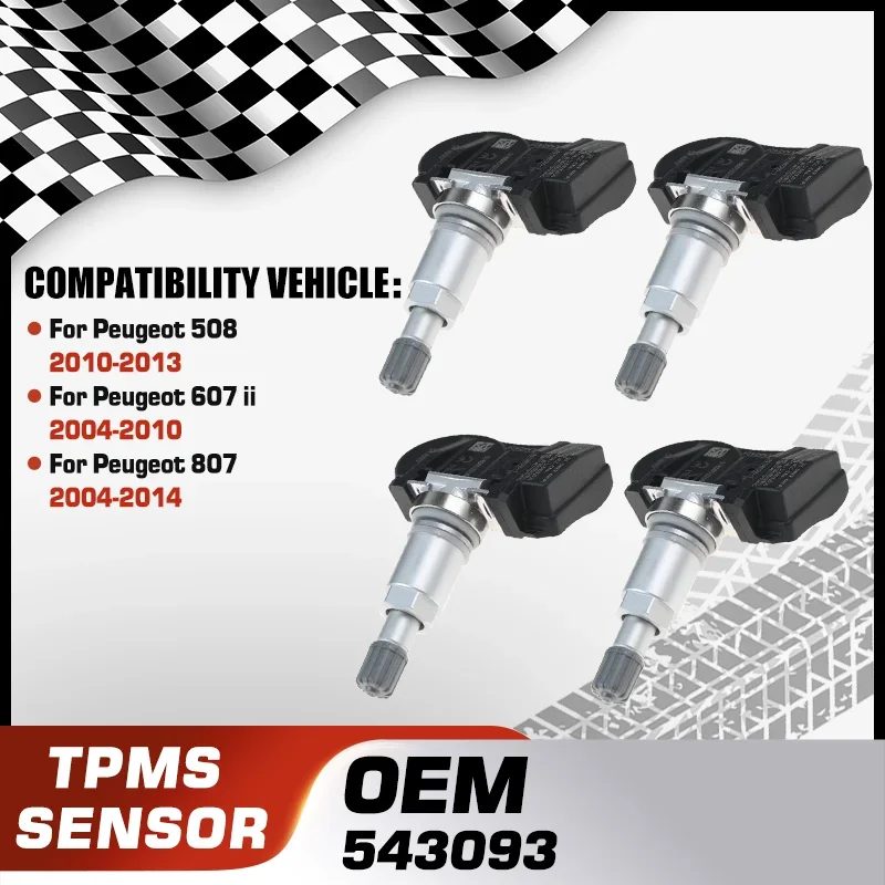 

1/4PCS TPMS Tire Pressure Monitor Sensor For Peugeot 508 2010-2013 Peugeot 607 ii 2004-2010 Peugeot 807 2004-2014 543093 543065