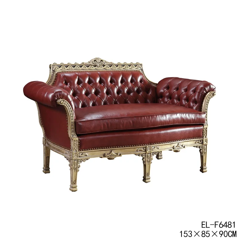 French solid wood birch sticker gold foil engraved apricot landscape lady double sofa