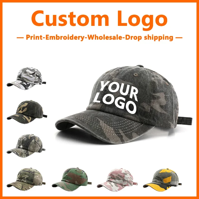 

Custom Baseball Hats Camouflage Baseball Cap Embroidery Design DIY Wholesale Print Custom Sun Hat Outdoor Sports Hats Adult Hat