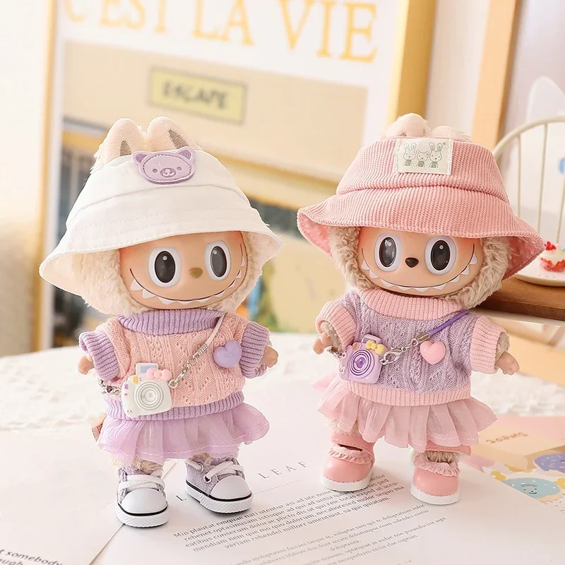 Vêtements de poupée Labubu 17cm, ensemble jupe en Tulle, sweat à capuche, robe en fil, tenue Mini V1 V2, accessoires pour poupées Labubu