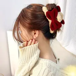 1pc Christmas hair accessory~Sweet and cute hair clip, plush bow, white and anti-aging hair clip, vintage hair clip for women