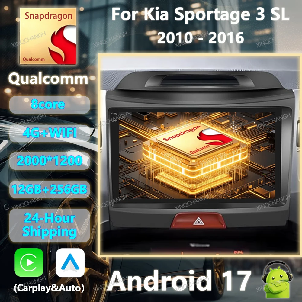 Android 17 Car Radio Carplay Auto For Kia Sportage 3 SL 2010 - 2016 GPS 4G WIFI BT Qualcomm Multimedia Video Player QLED 2DIN