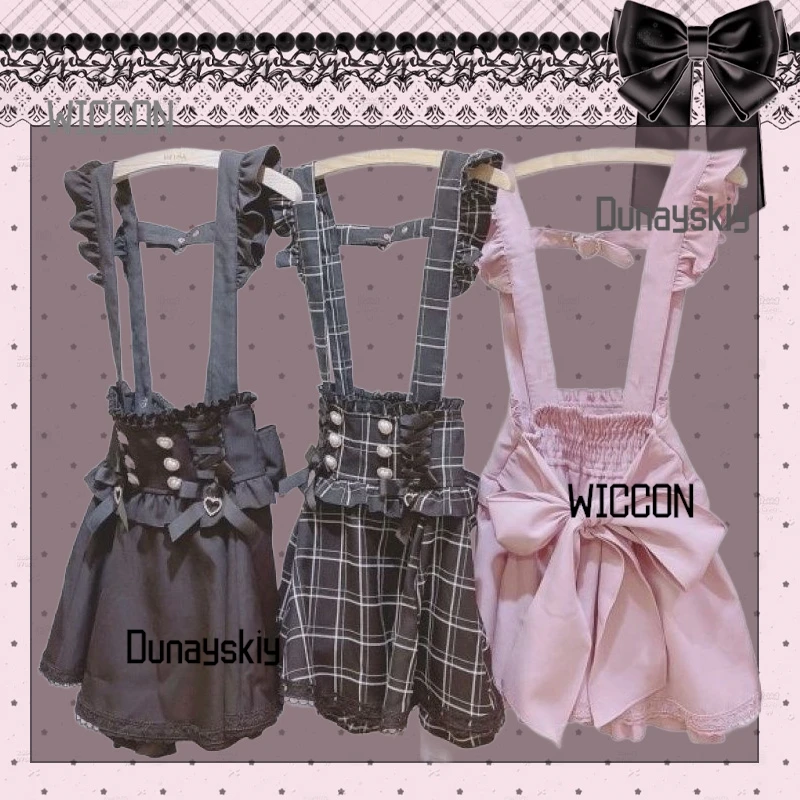 

Japanese style Jirai Kei girl thunder mine girl ribbon bow strap Skirt Lolita Soft Girl Cute Skirt Halloween cosplay summer