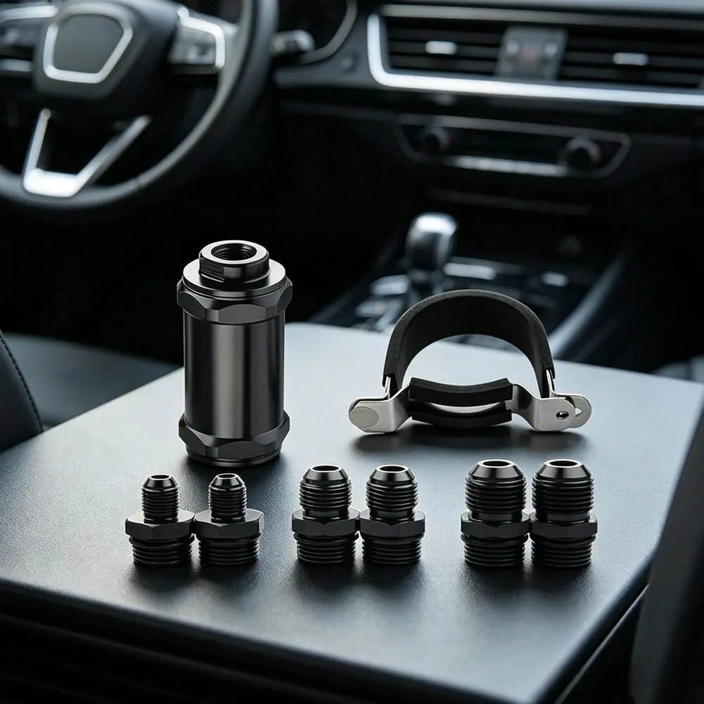 

Aluminum Inline Fuel Filter With AN10 Adapters For Diesel Fuel Lines Application Automobiles Parts Accessories Black