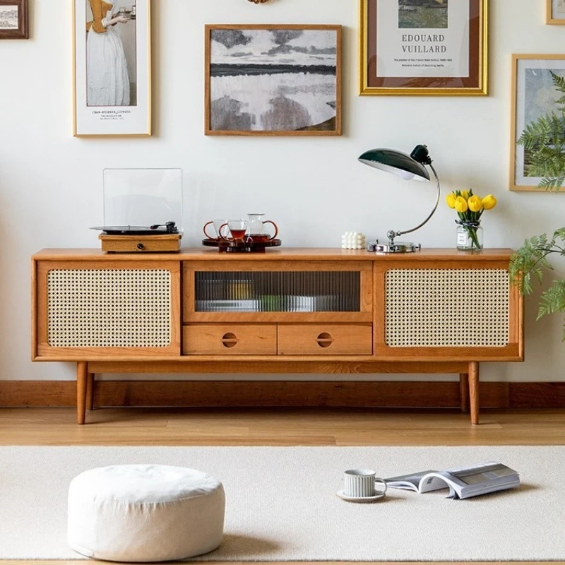 حامل تلفاز من الخشب الصلب الصوتي والبصري لغرفة النوم، حامل تلفزيون من خشب الكرز القديم، أثاث غرفة المعيشة الاسكندنافية، الدولاب JTT #1