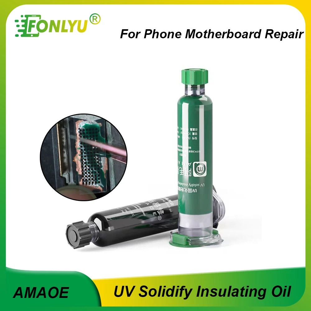 AMAOE PCB UV Solidify Insulating Oil Curable Solder Glue UV Black Green Curable Soldering Mask for Motherboard Nand Repair Tools