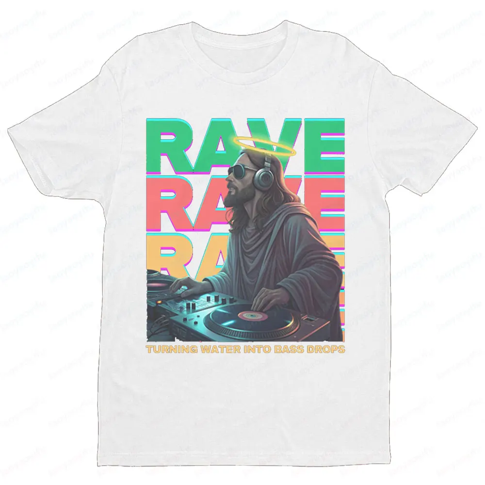 

Футболка «Иисус DJ Rave» в стиле ретро, музыкальный фестиваль, графическая футболка EDM Lover, унисекс, с коротким рукавом, «Иисус любит», хип-хоп, мужские и женские летние топы