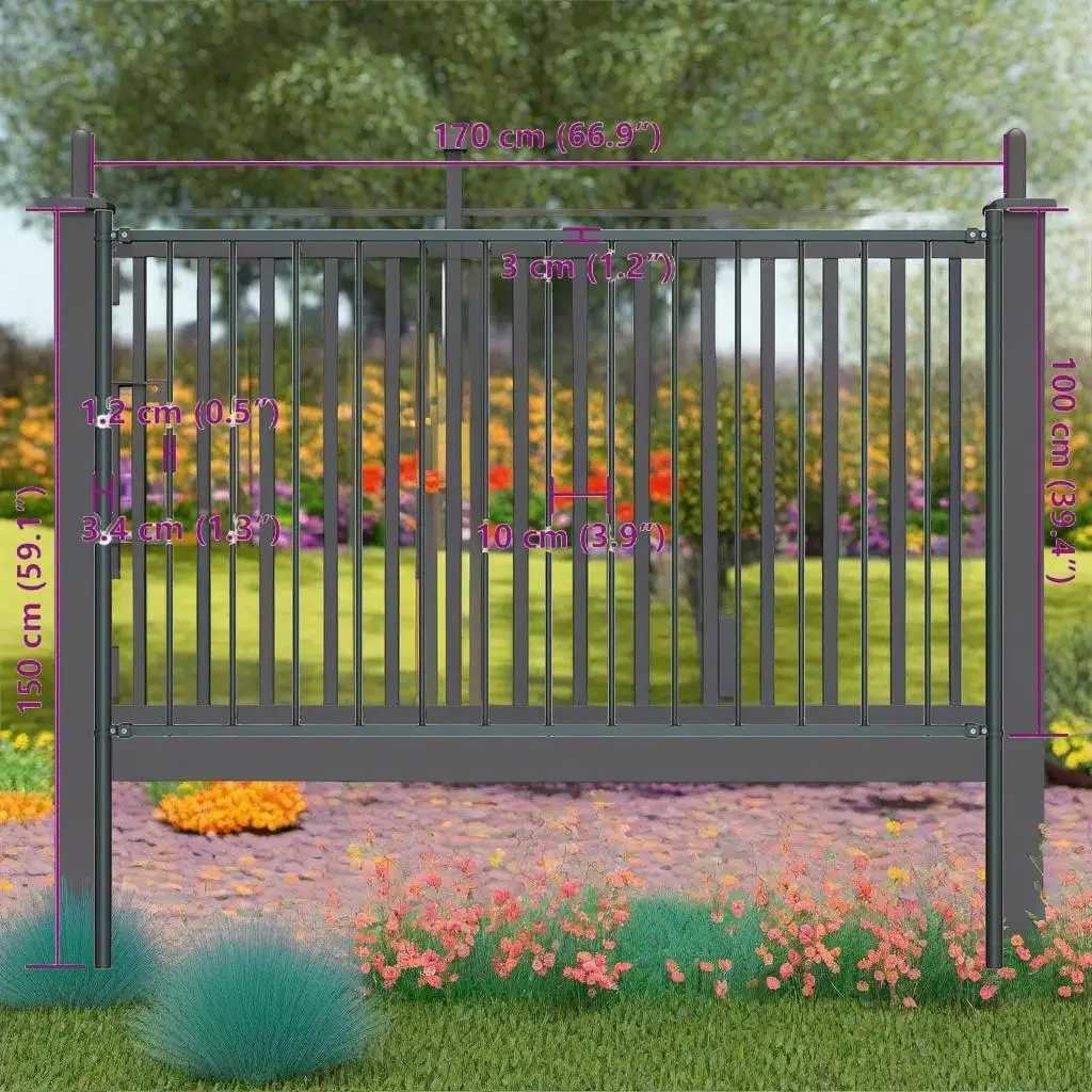 1.7x1m Powder-Coated Steel Fence Panel with Posts in Anthracite - Durable Outdoor Protection