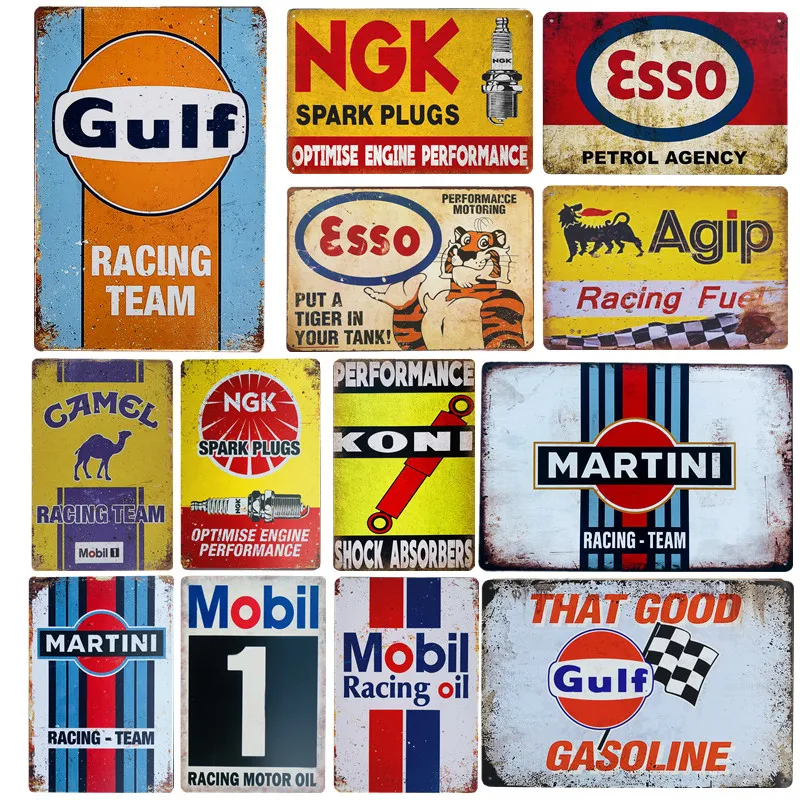 Shabby Chic Vintage Metal Tin Signs Gulf Esso Agip Man Cave Plate Motor Oil Garage Wall Stickers Gas Decor Plaque