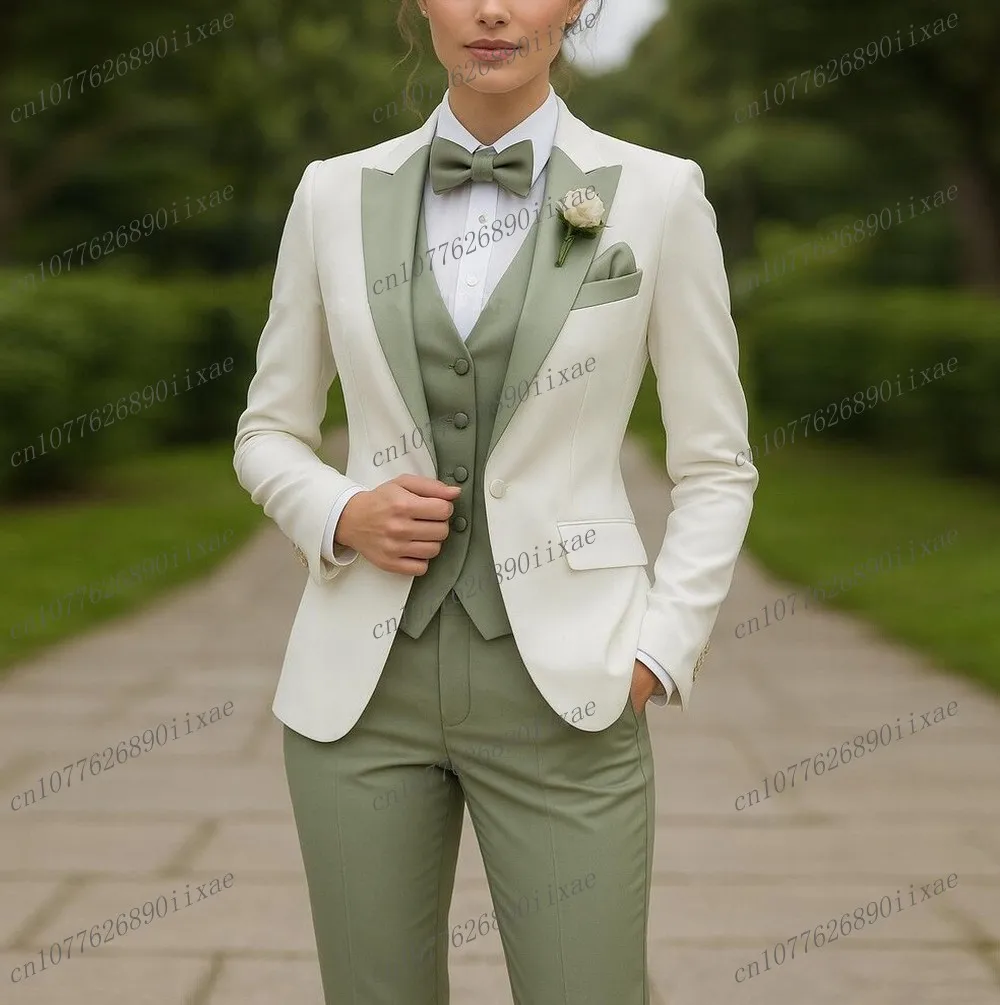 الأبيض والنعناع الأخضر النساء الدعاوى سيدة الأعمال مكتب البدلات الرسمية الأم حفل زفاف رسمي السيدات 3 قطعة مجموعة سترة سترة السراويل