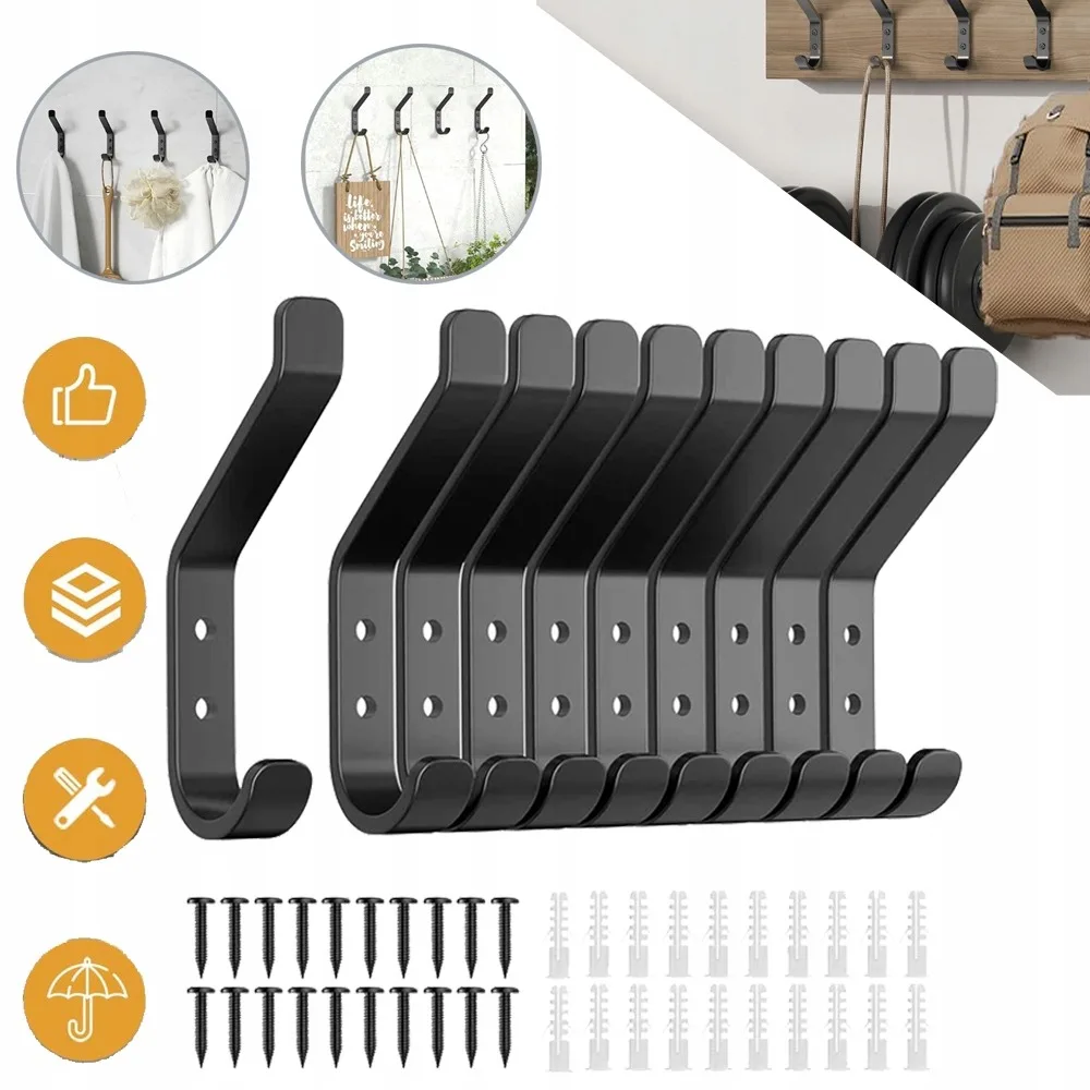 10er-Pack Wandhaken zum Aufhängen von Mänteln, Robuste Metallhaken mit Schrauben, Einzelne Kleiderhaken für Kleidung, Mäntel, Handtücher, für Badezimmertür