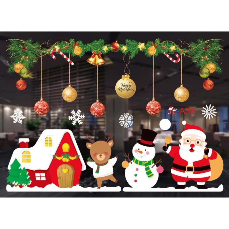 Christmas Window Stickers Bathroom Shadow Cling Xmas 2025 New Year\'s Eve Merry Christmas For Kid Birthday Party Holiday Decorate