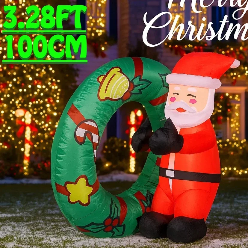 

3,28 фута надувная игрушка Санта-Клаус кольцо для плавания со светодиодной подсветкой Рождественский двор газон украшение для вечеринки Рождественские товары для дома украшения подарок