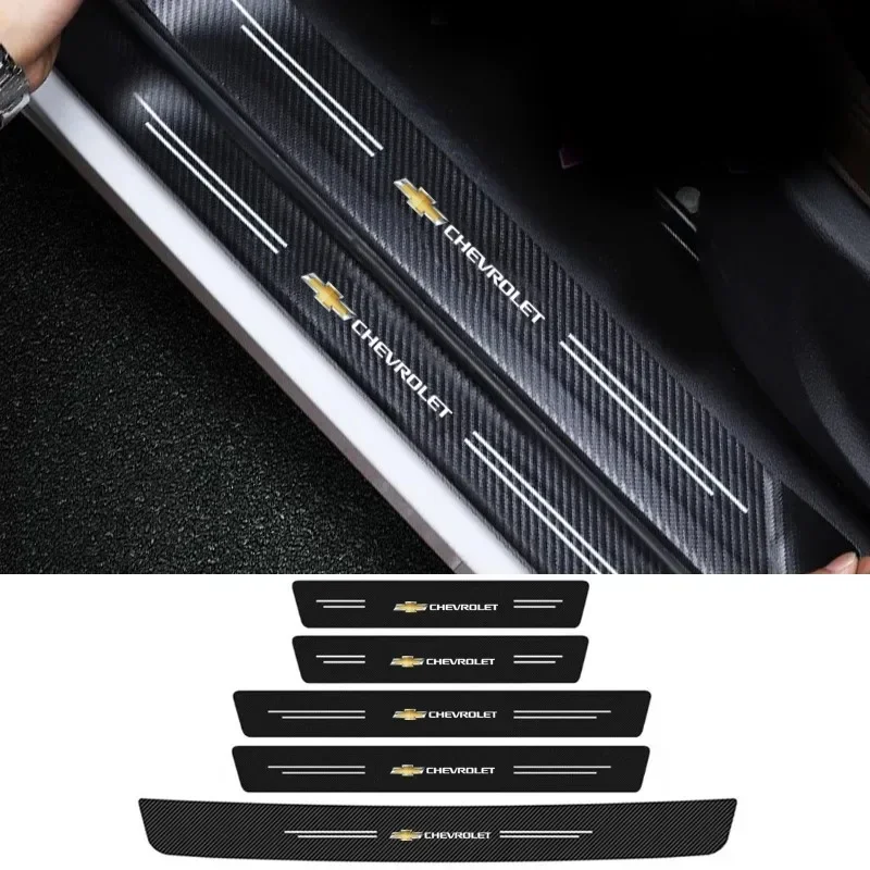 

4 шт., наклейка на порог из углеродного волокна премиум-класса, автомобильная наклейка для Chevrolet Silverado Impala Malibu Equinox Cruze Camaro