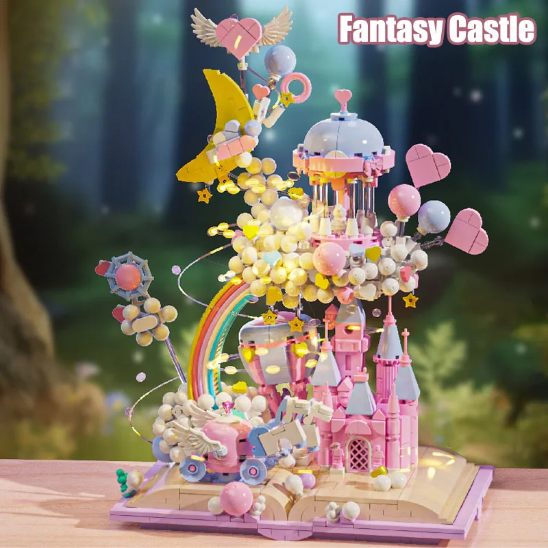 1388pcs Pink Fantasy Castle Model Building Blocks Set castello fai da te nel cielo Princess Palace Bricks Toys For Children Gifts