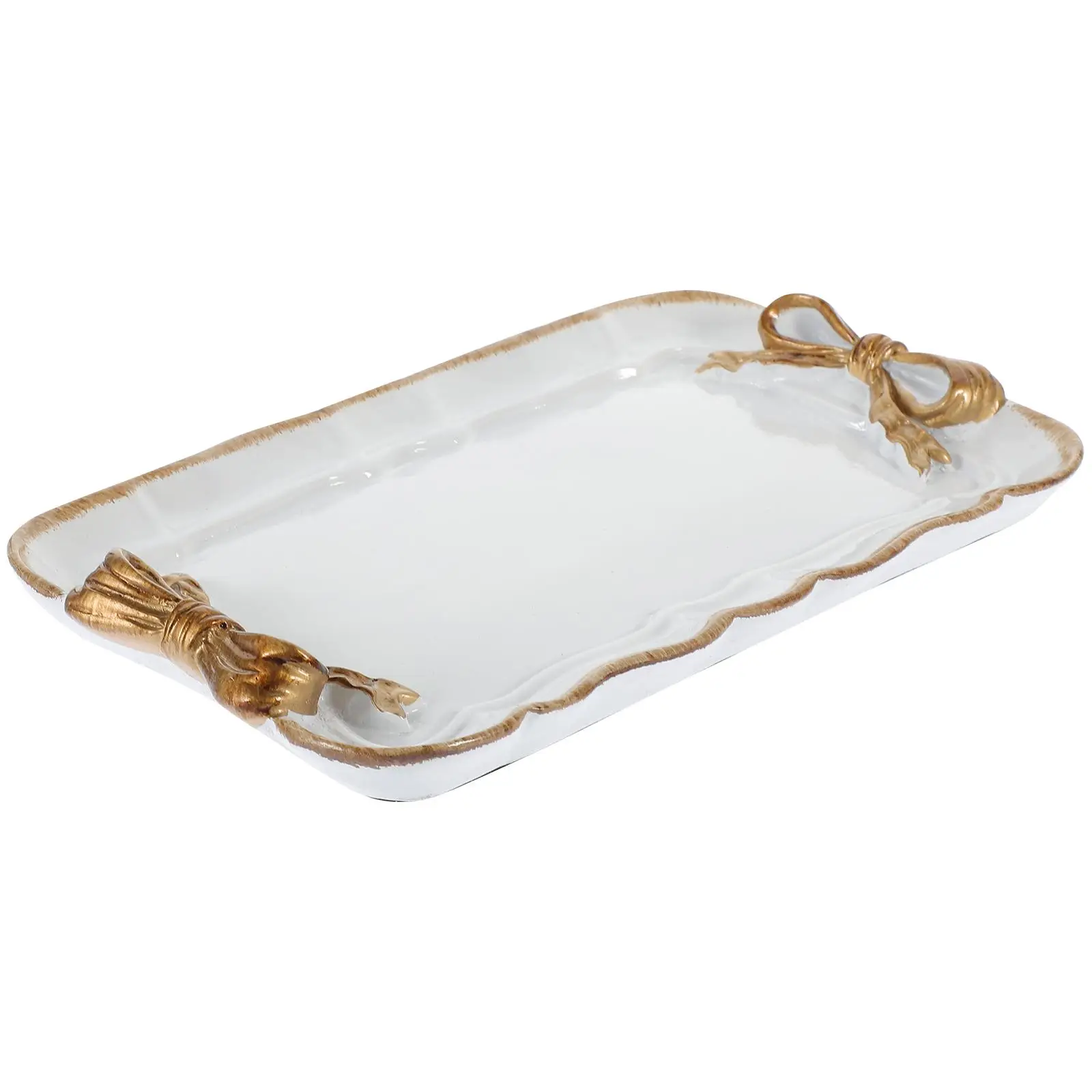 Marble Style White Resin Dessert Plate Bowknot Design Serving Tray Decorative Fruit Plate Vintage Storage Tray Coffee Table