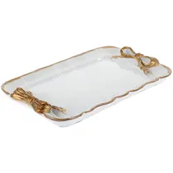Marble Style White Resin Dessert Plate Bowknot Design Serving Tray Decorative Fruit Plate Vintage Storage Tray Coffee Table