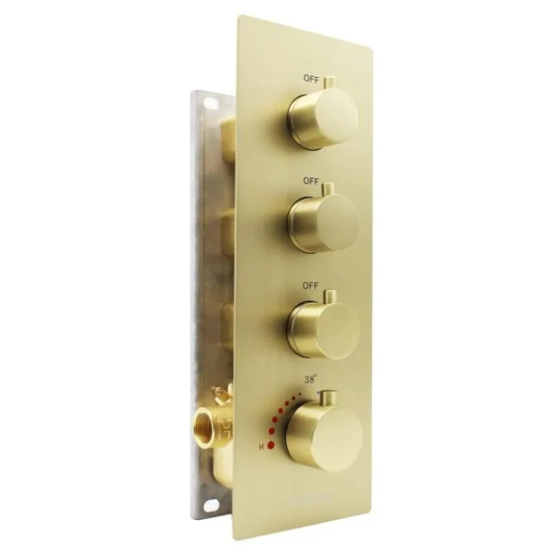 

Brushed Gold 4-Handle Shower Divider Mixer Concealed Thermostatic Valve with Round Knob