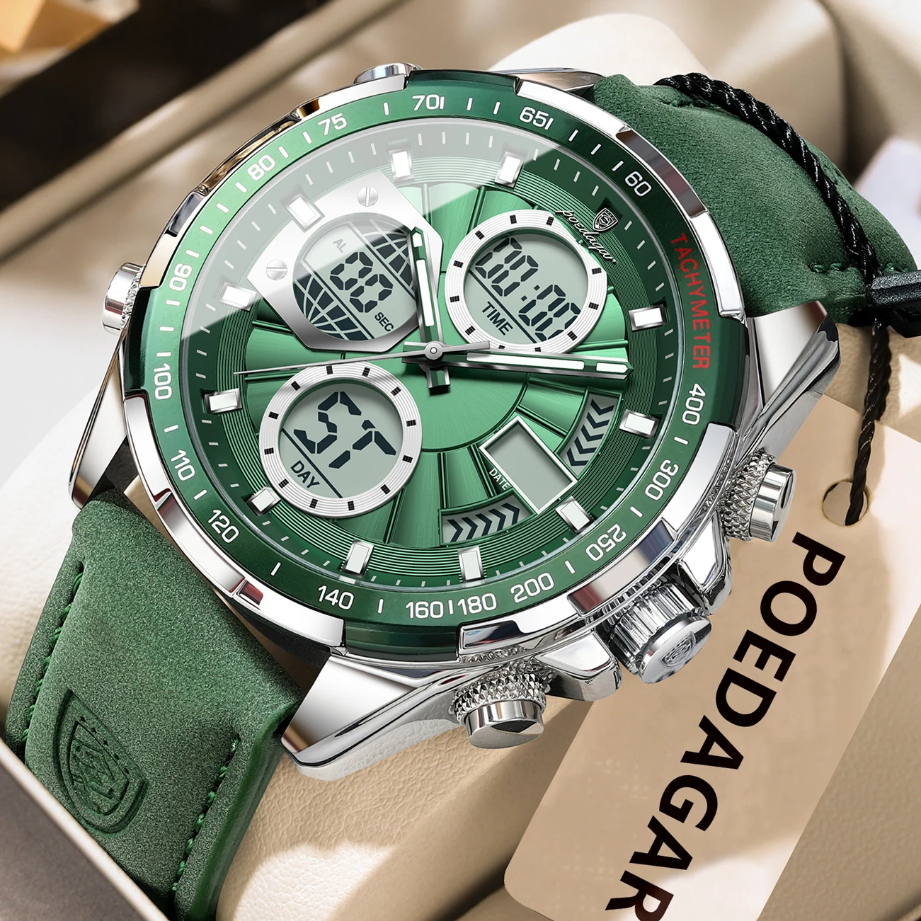 POEDAGAR Luxury Men Watch Luminous Week Date Digital LED Quartz Man Clock Alarm Dual Time Display Electronic Men's Watches Reloj