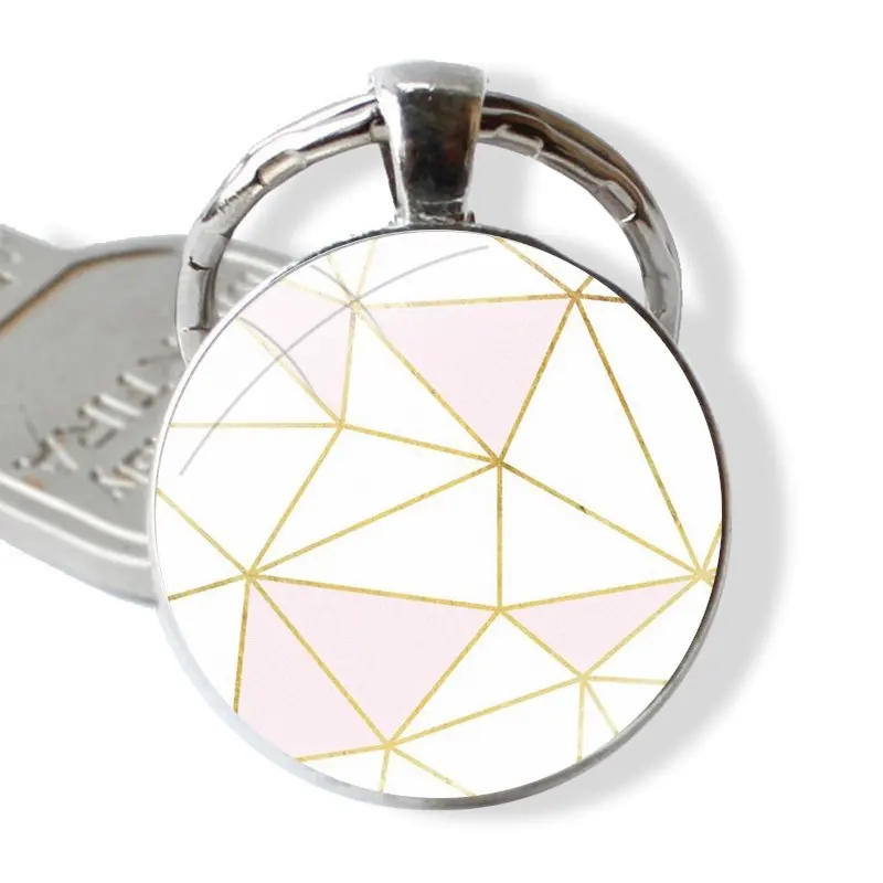 Design Keychain Handmade Glass Cabochon Key Ring Holder Pendant Key Chains Luxury marble shape triangle