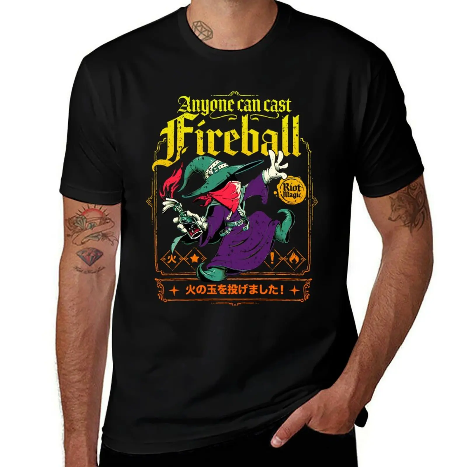 anyone can cast fireball molotov wizard T-Shirt Large Size Basic Casual T-Shirt
