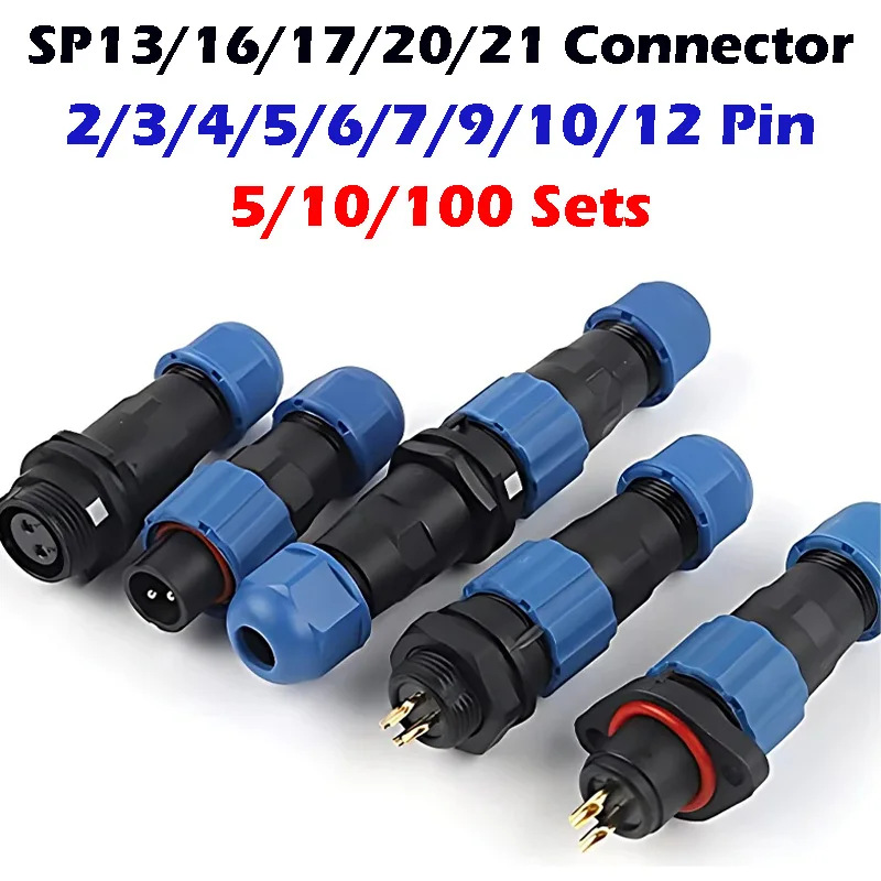 

SP13 SP16 SP17 SP20 SP21 Waterproof Connector IP68 2-12 Pin Cable Connectors Male Female Plug And Socket Nut/Flange/Docking