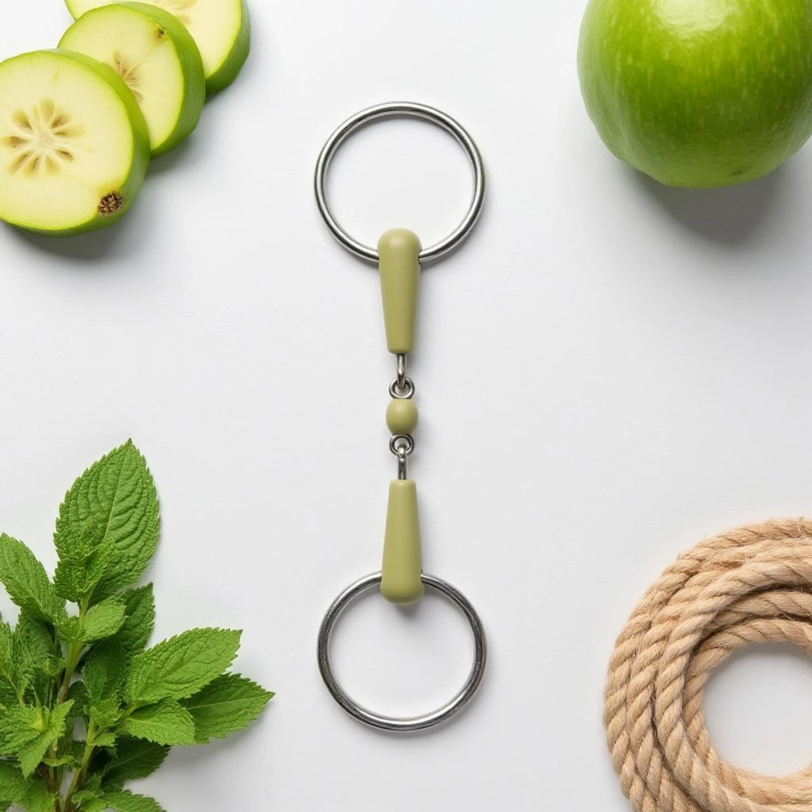 bocado-de-cavalo-de-dupla-articulacao-verde-oliva-com-aroma-de-maca-equipamento-para-cavalos-superficie-polida-duradouro