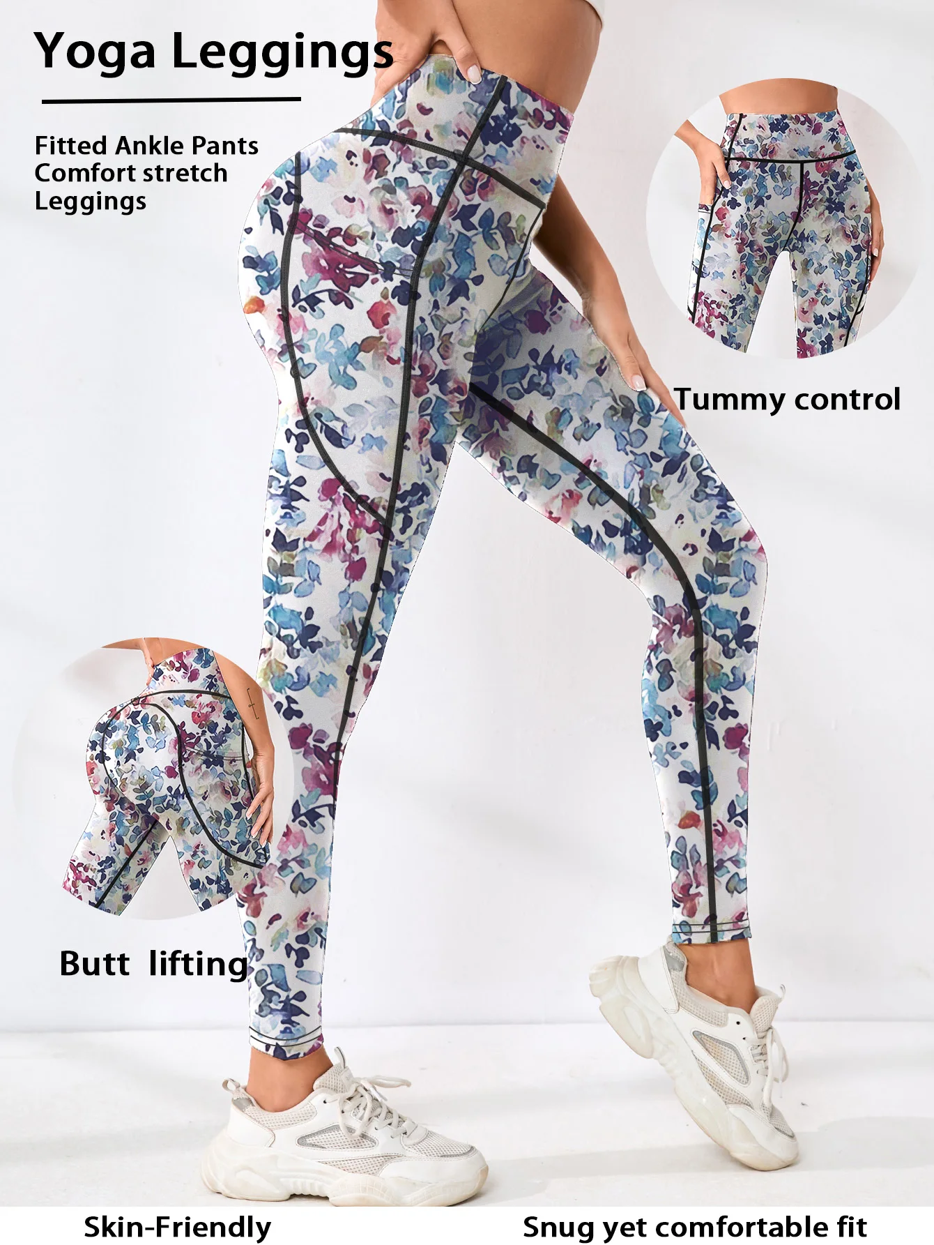 Yoga Leggings Women Flower High Waist Sports Leggings Girl Tights Push Up Trainer Running Trousers Workout Tummy Control