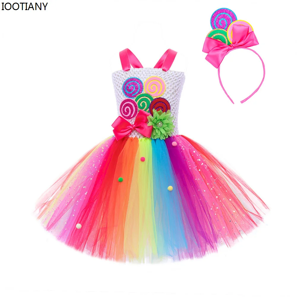 

Kid Sweet Candy Rainbow Princess Lollipop Set Kids Lolipop Cosplay Tutu Dress Baby Carnival Birthday Party Sparkly Tulle Dresses