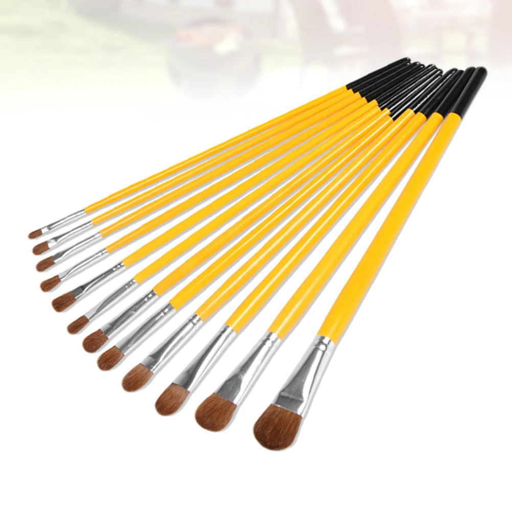

12pcs 1 Set Wooden Painting Brush Set Acrylic Painting Hair Oil Painting Brush Set for Painting (Yellow)