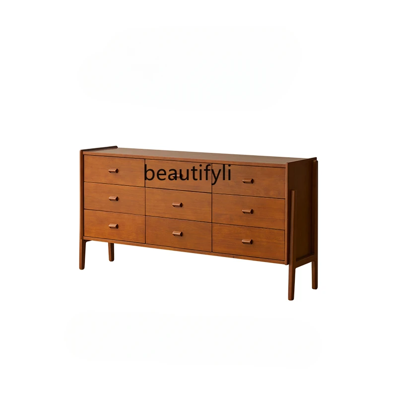 

Solid Wood Nine-Drawer Cabinet Bedroom Mid-Ancient Locker Living Room Storage Chest of Drawer Simple Nordic Retro