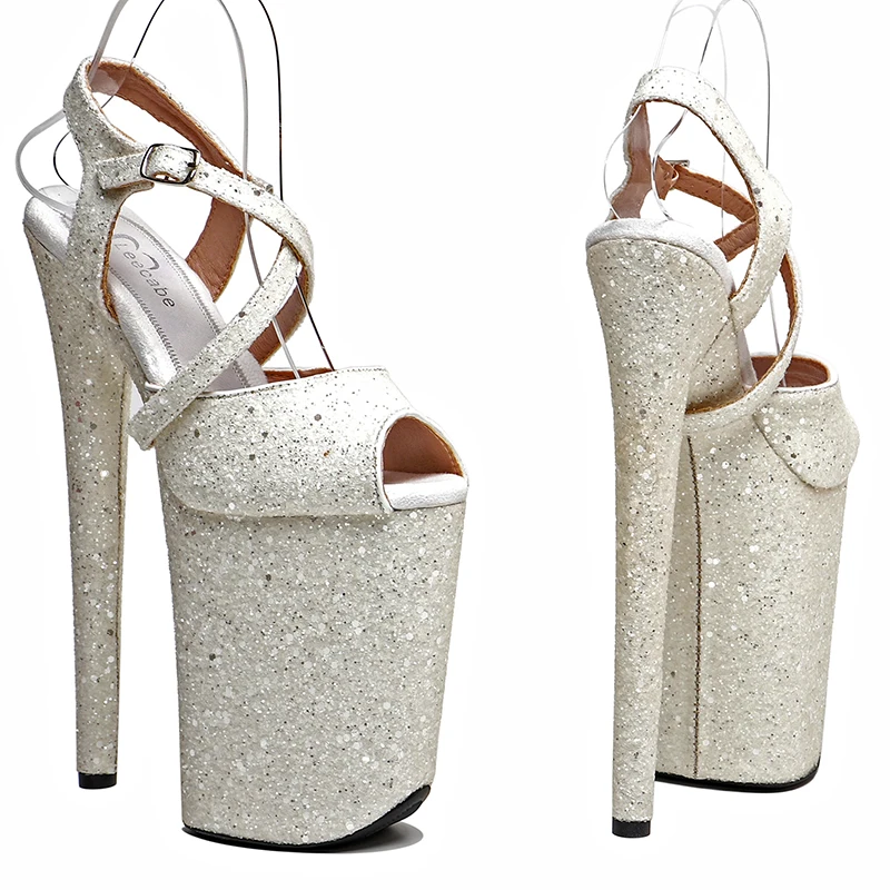 Leecabe  23CM / 9inches   Glitter Upper  Trend fashion  Platform High Heels slipper Sandals Pole Dance shoes