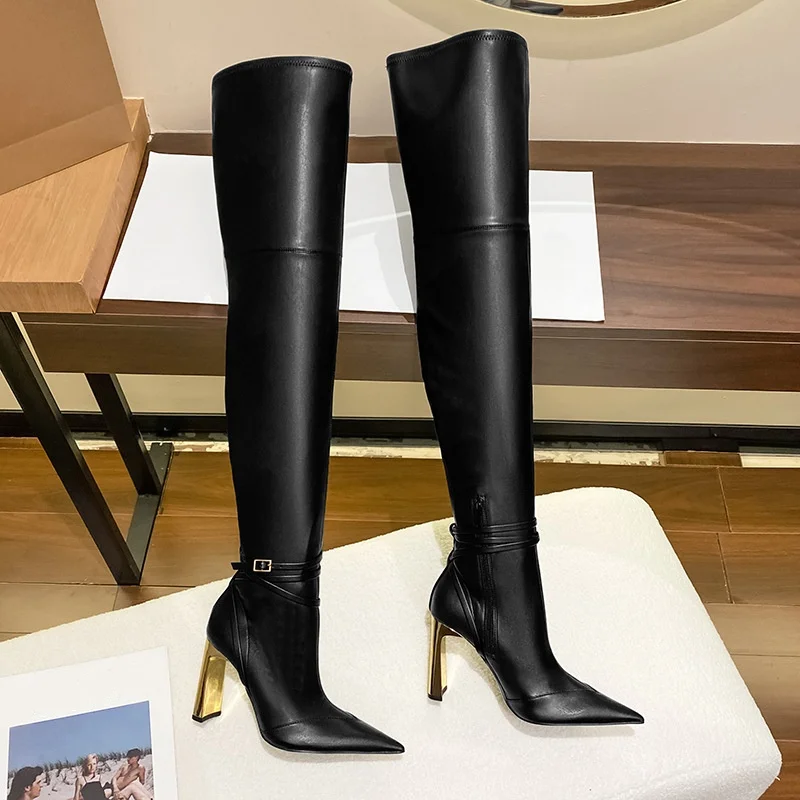 Long Boots Pointed Buckles Shoes INS Hot Sale Cheap Boot Brand Design Solid Sapato Feminino New Style Knee High Zapatos Mujer