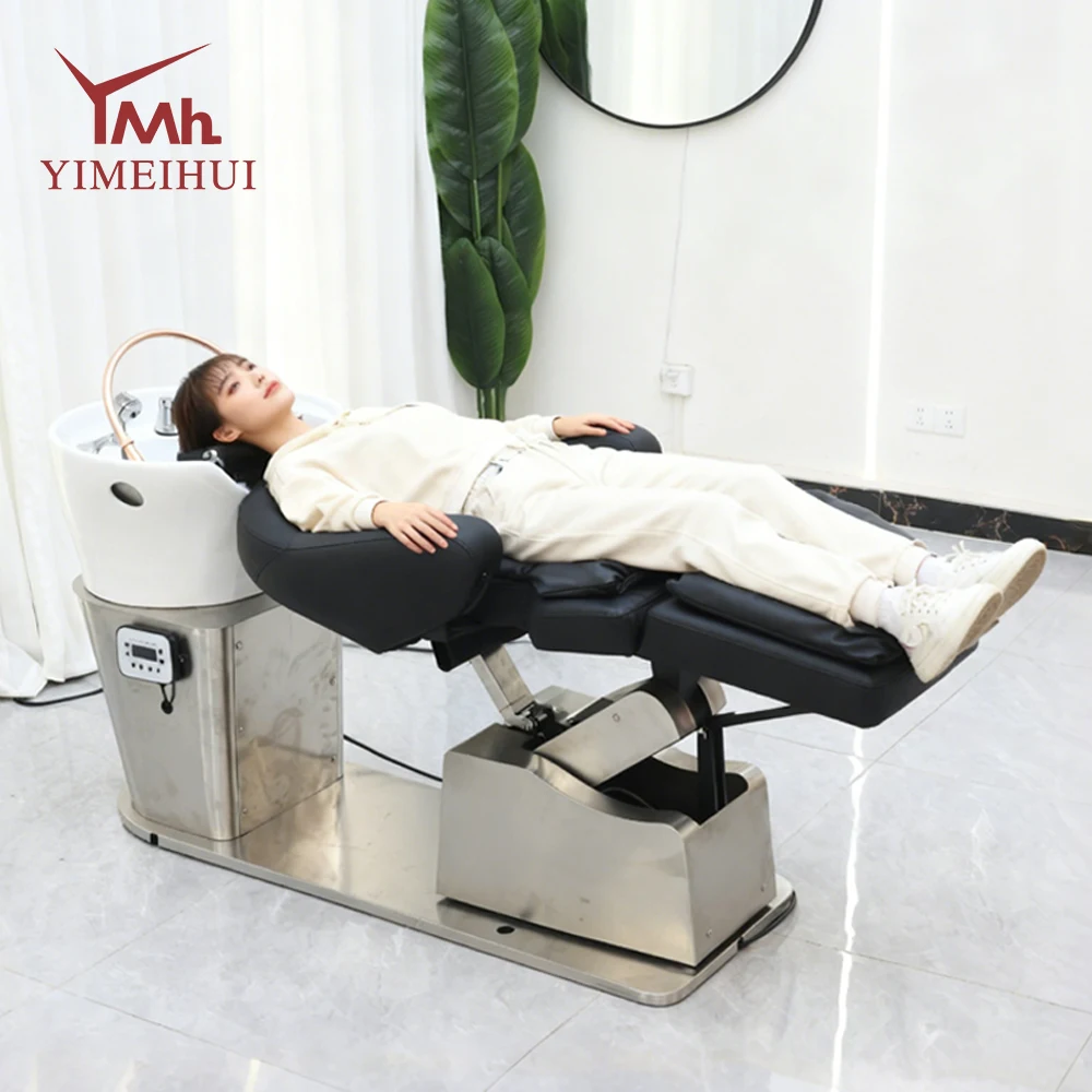 Hair Salon Rotating Thai Shampoo Massage Bed Head Spa Reclining Backwash Washing Bed with Ceramic Basin