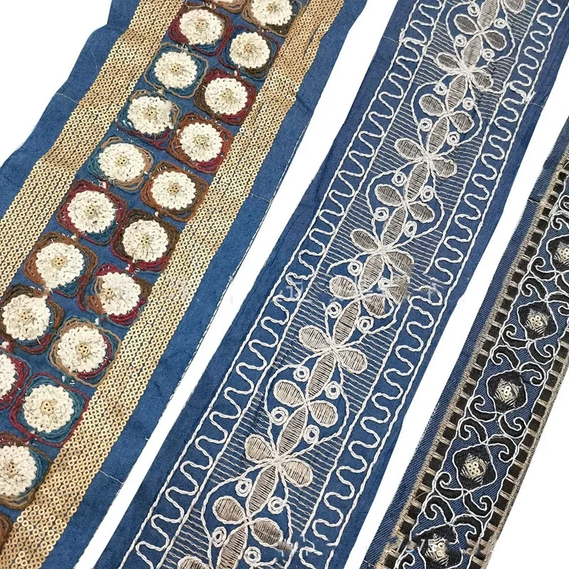 Lace Trim Denim Dress Ribbon Tape, Ethnic Embroidery Fabric, 1 Yards