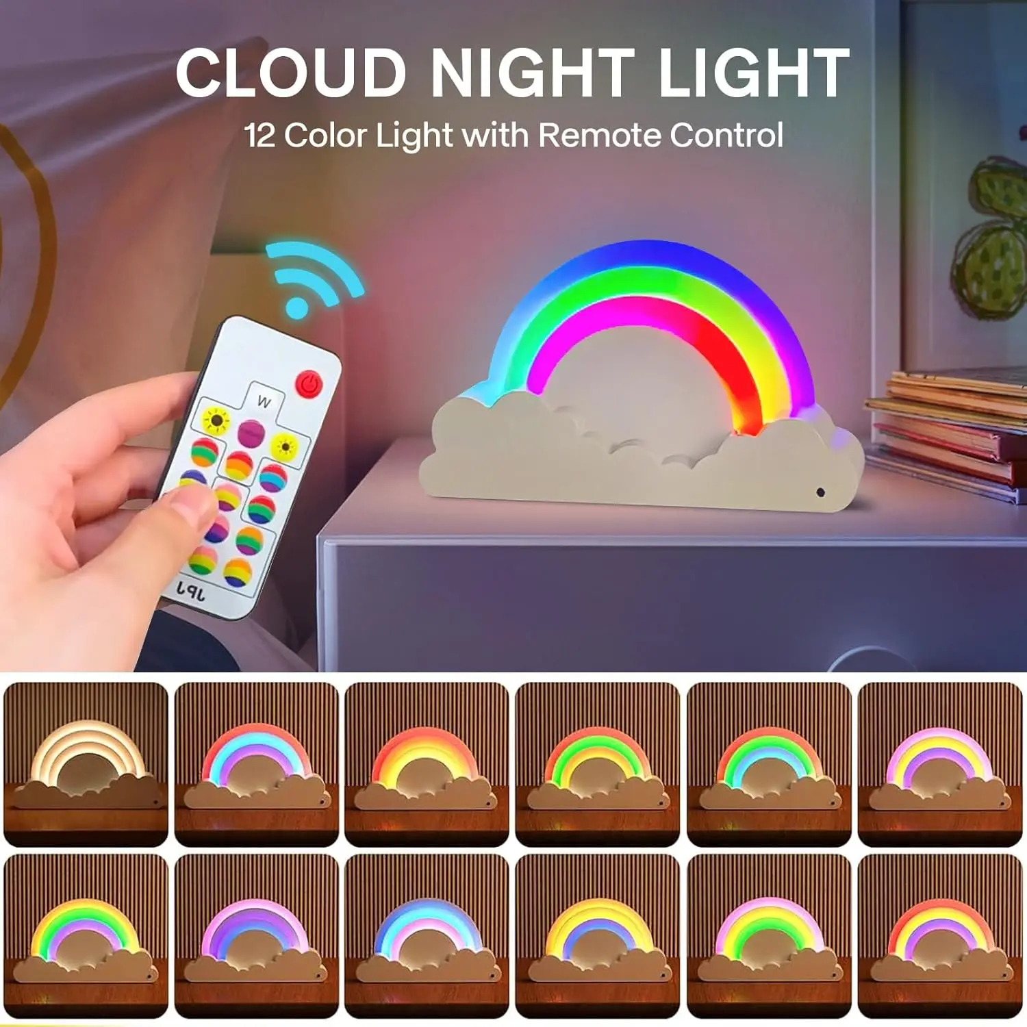 INS Led Cloud Rainbow Night Light 12 Colors Remote Touch Mood Light For Home Bedroom Decor Girl's Gift USB Charging Table Lamp