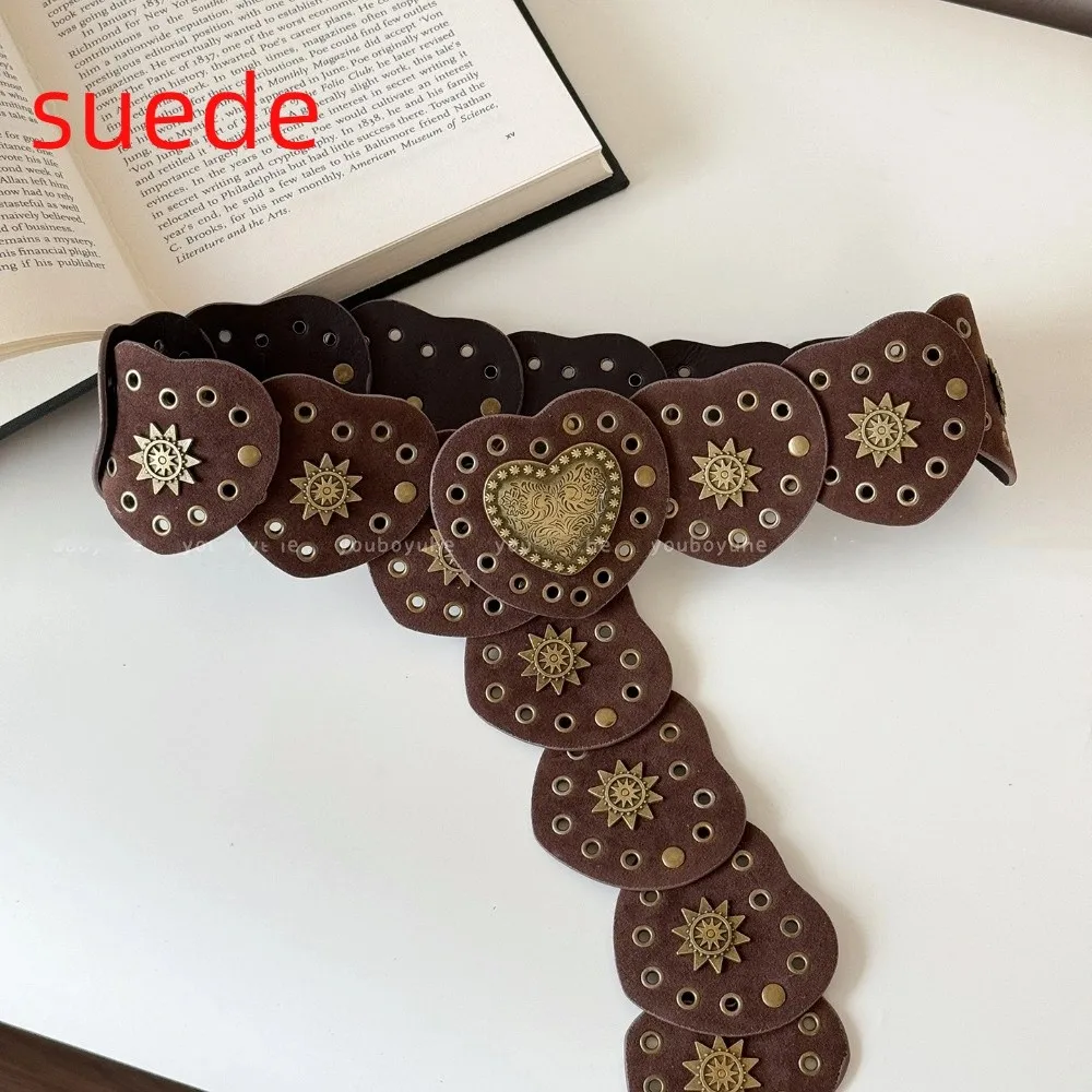 

Повседневные металлические ремни в форме сердца Y2K, широкие металлические ремни с заклепками, джинсовый декор, ковбойский пояс из искусственной кожи, декоративные джинсы