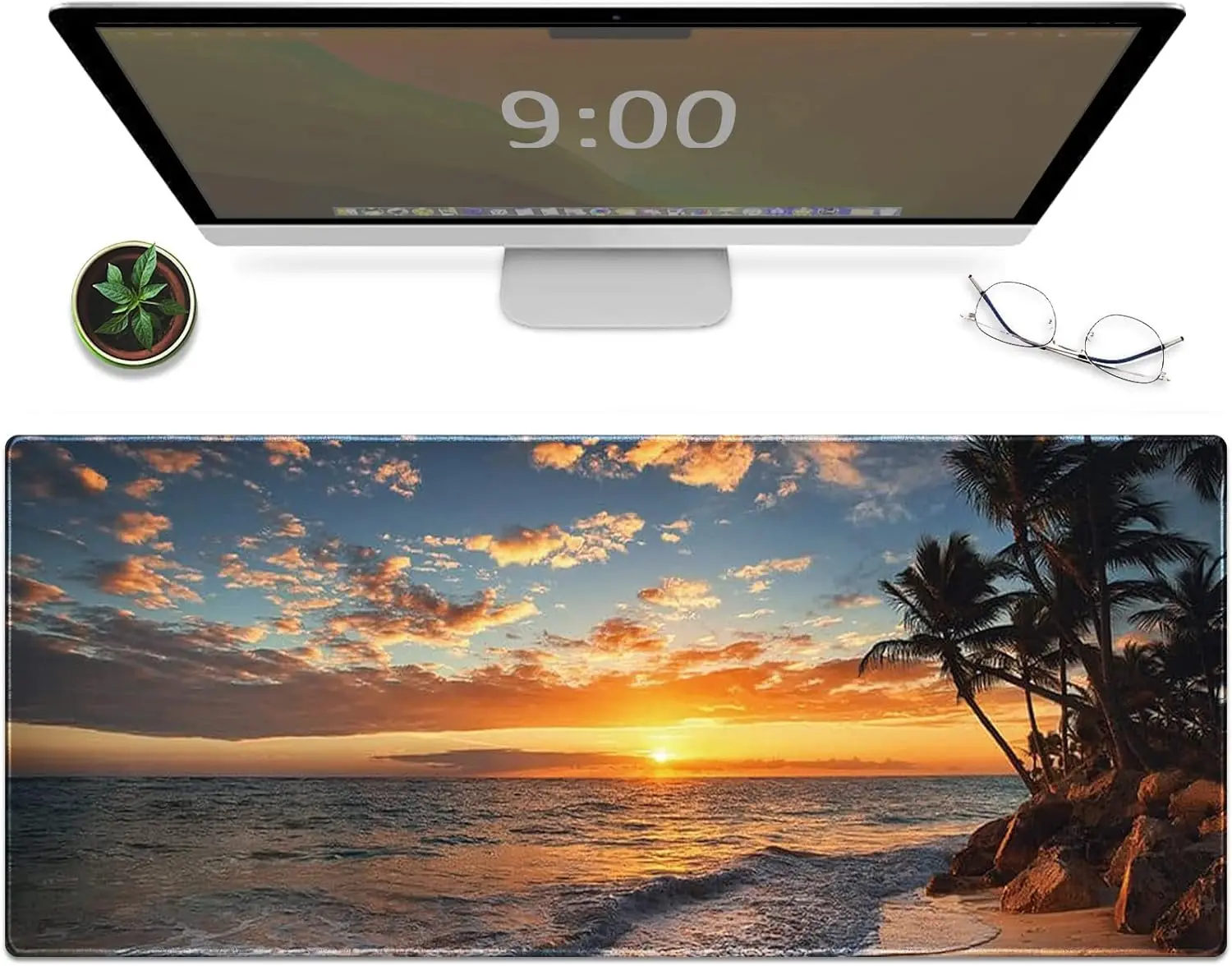 

Sunset Beach Mouse Pad Large Extended Table Mat Non-Slip Rubber Keyboard Mouse Pad with Stitched Edges for Laptop Home/Office