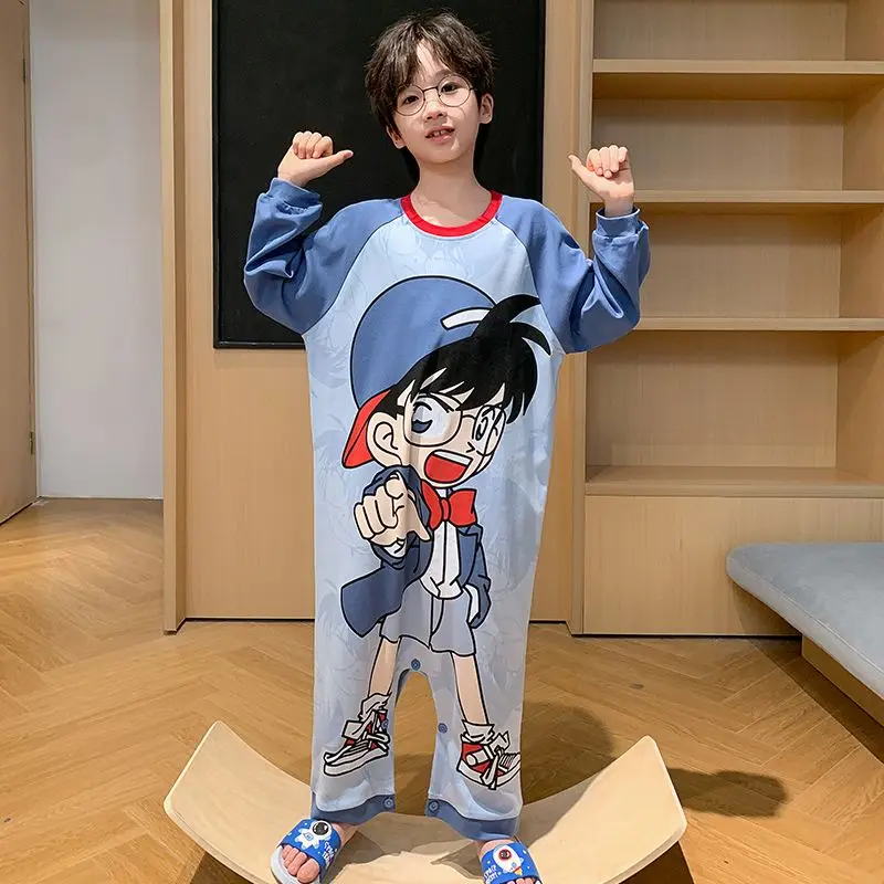 

Detective Conan Print Kids Jumpsuit Pajamas Boys Long Sleeve Cartoon Sleepwear Soft Cotton Anti-Kick Homewear for Children