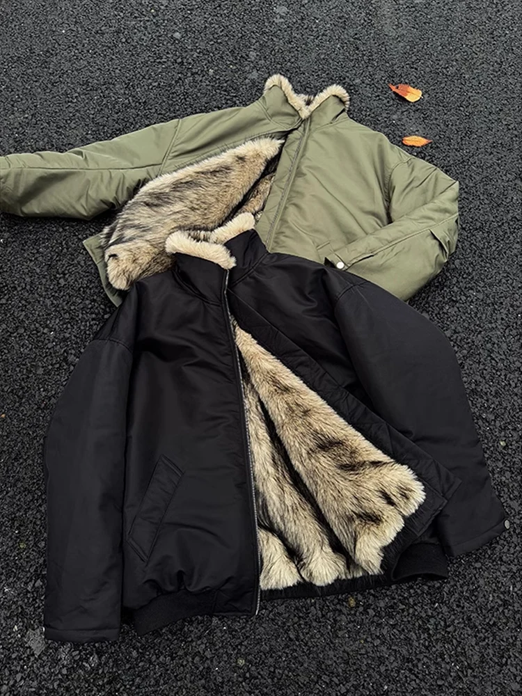 

Thiened Retro Fur Collar Cotton Jaet Men's Winter Warm Parka Sle Faionable Ci Casual Long Sve Zipper Closure Coat