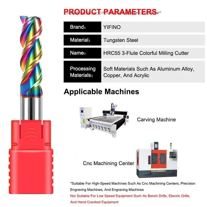 YIFINO HRC55 3-Flute DLC Coating Flat End Mill Tungsten Steel Carbide For Aluminum Milling Cutter CNC Machinery Endmills Tools