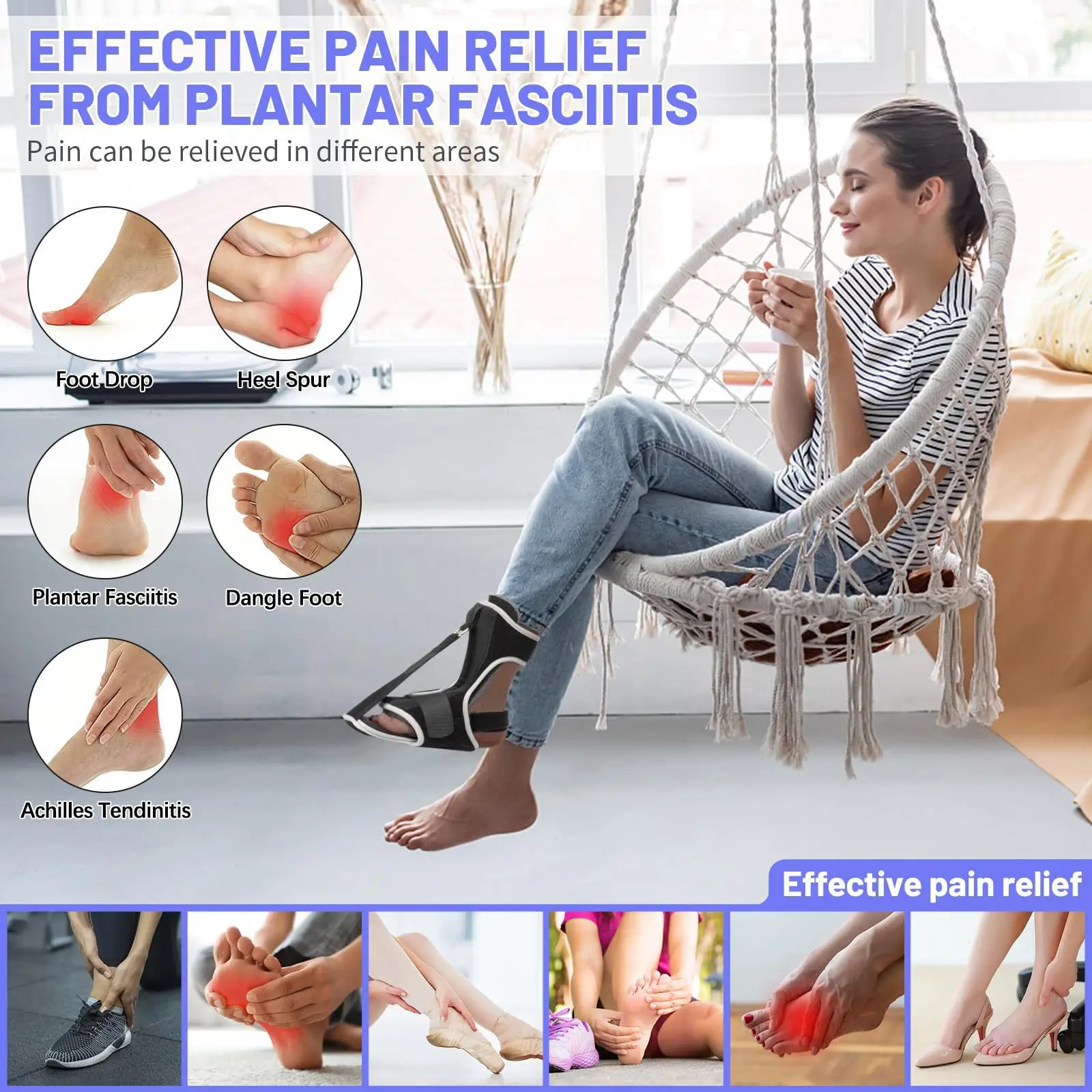 New Adjustable Ankle Foot Support Sponge Padding Ankle Arch Support Stretch Boot Tendonitis Foot Drop Brace Plantar Fasciitis