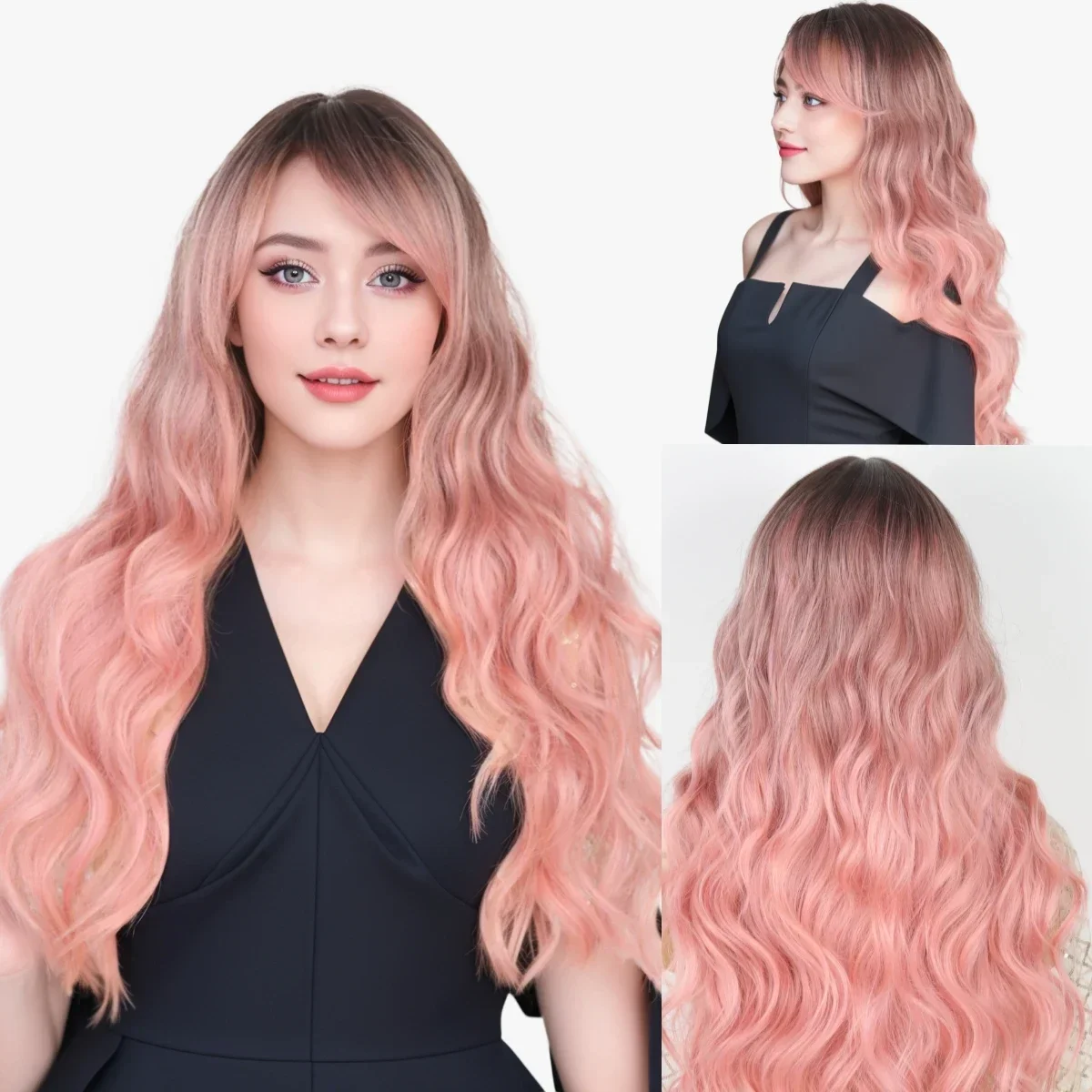 

Synthetic Wig Women's Pink Long Wavy Curly Hair cosplay Party Daily Shooting Stylish Sweet Heat Resistant Wig