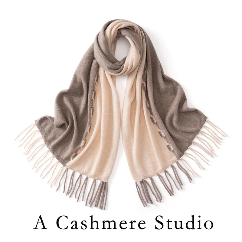 ZYCZCXX Thickened Pure Goat Cashmere Patchwork Fringed Scarf for Women Winter Large-Size Knitted Warm Long Scarf Shawl 200*60cm