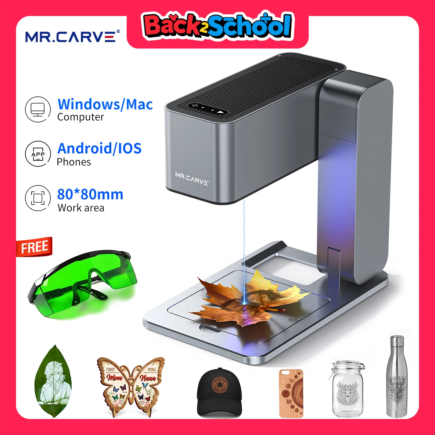

MR.CARVE C1 Fully Automatic Laser Engraving Machine Portable Foldable Wood/Paper/Leather Pattern DIY Engraving Machine