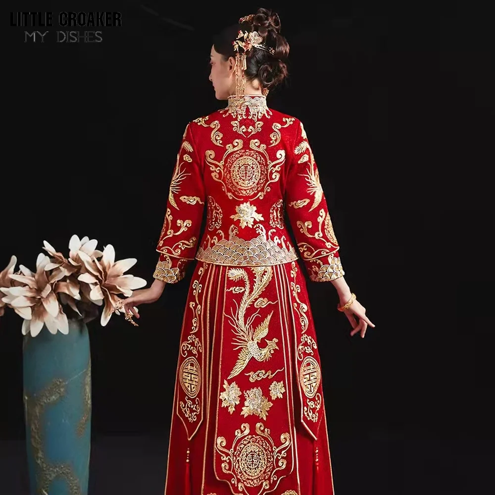 Cheongsam moderno superior + saia terno vermelho qipao longo vestido de casamento tradicional chinês estilo oriental xiuhefu vestidos