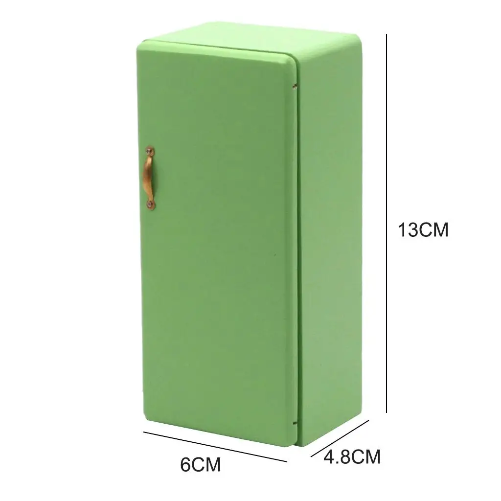 1/12 인형의 집 주방 가구 소형 나무 복고풍 냉장고 냉동고