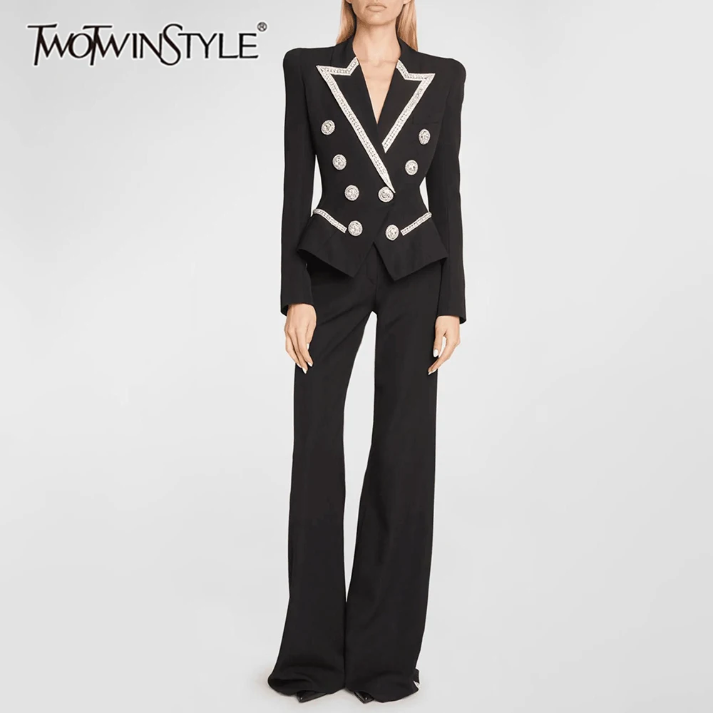 

TWOTWINSTYLE утягивающие модные куртки с бусинами для женщин, лоскутная двубортная куртка с лацканами и длинными рукавами, женская одежда