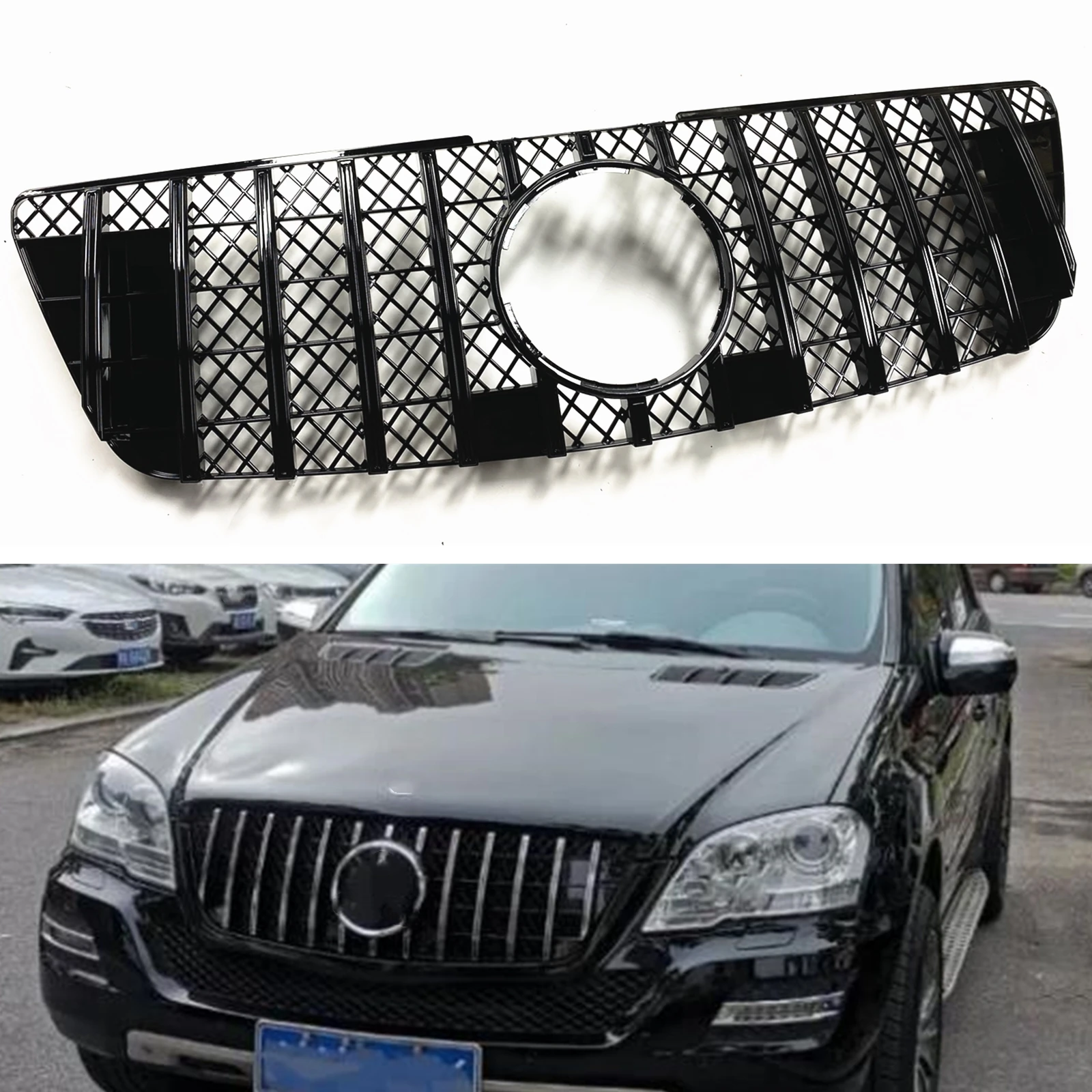 

GT Black/Silver Front Grille Grill For Mercedes Benz ML Class W164 2009-2012 ML350 ML450 ML500 ML550 Upper Bumper Hood Mesh Grid