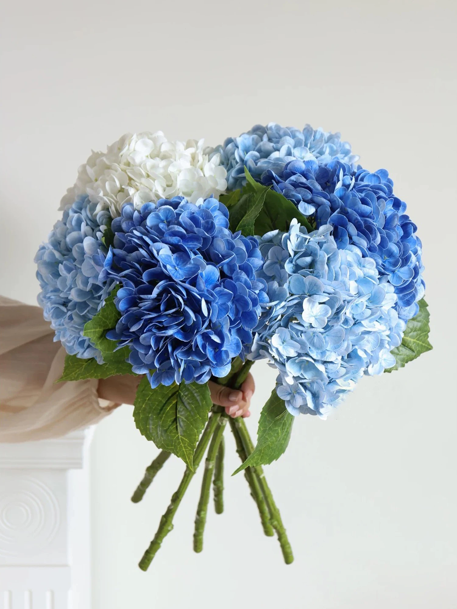 Blue Artificial Hydrangea Flowers Real Touch Artificial Hydrangea Branches Decoration Wedding Bouquet Flower Arrangement